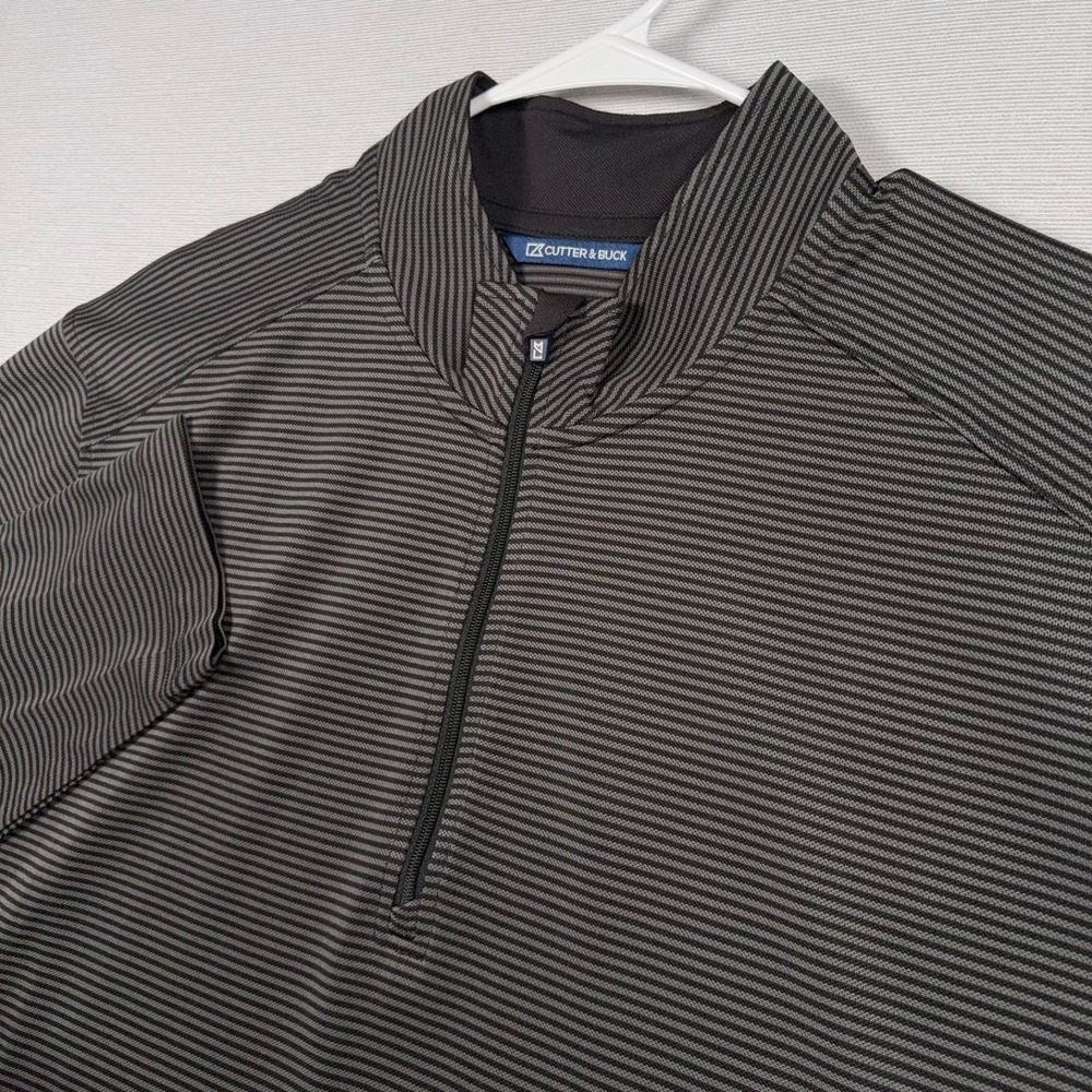 Cutter & Buck Virtue 1/4 Zip Pullover Mens Size XL Black Gray Striped